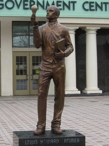 Lewis H. Latimer's statue in front of Margaret E. Morton Government Center. Photo taken by Michael Herrick, December 24, 2015