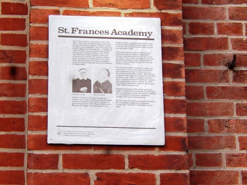 St. Frances Marker describing the history and legacy of the academy (right of front door).