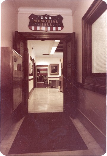 Entrance, Grand Army of the Republic Memorial Hall at the Wisconsin State Capitol, Madison. Visible though the entrance are exhibit spaces. 