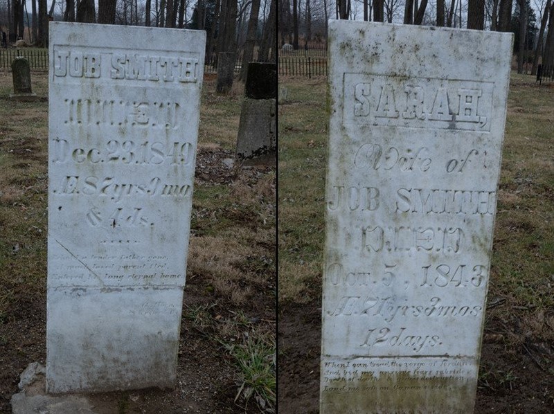 Stone markers for Job Smith and his wife Sarah.
Photo credit: Todd A. Stuart