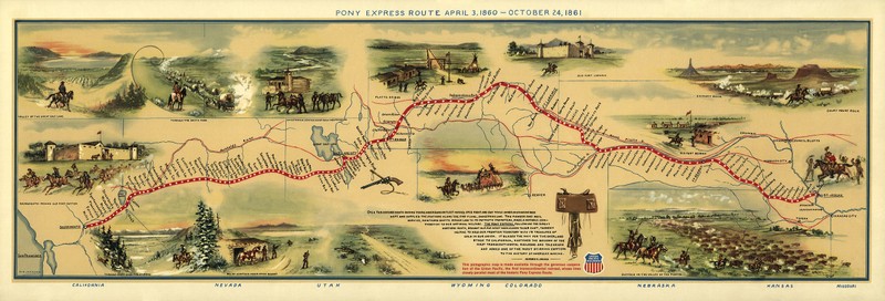 Pony Express Map (1860) by William Henry Jackson