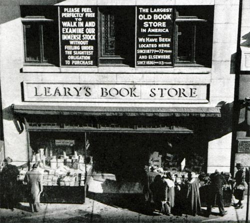 This is the outside of the infamous bookstore. It had three stories and a basement. 
https://www.saturdayeveningpost.com/2011/02/late-great-american-bookstores-learys-books/