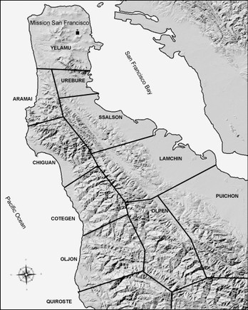 Map of Ohlone Tribal Groups in the Bay Area and San Francisco peninsula