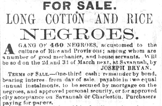 Advertisement ran in The Savannah Republican, Tuesday, February 8, 1859.