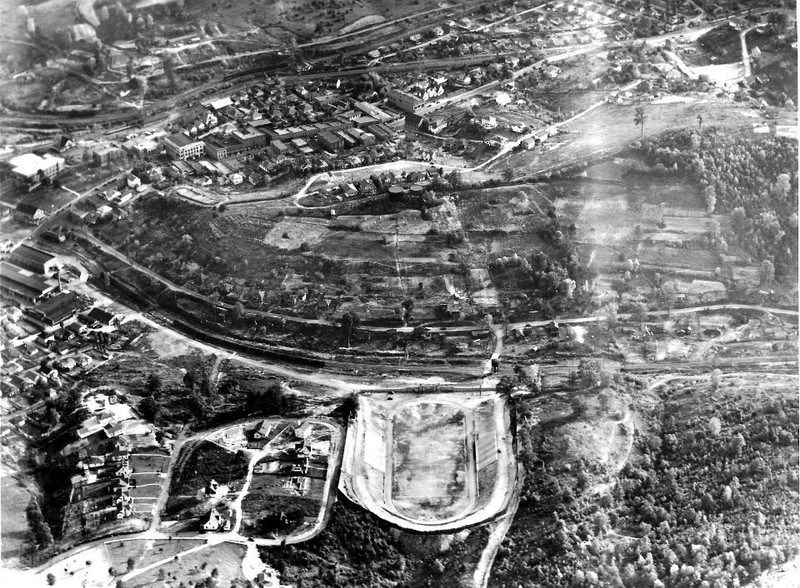 Aerial Image from 1930s. The stadium is visible on the bottom of the image.