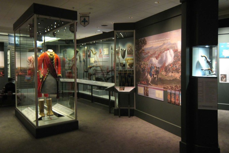 Exhibits within the Fort Ligonier museum, which includes historic uniforms, weaponry, and documents written by George Washington. 
