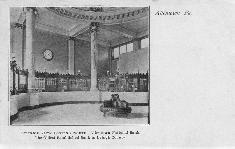 The bank teller windows in the building's main lobby were removed in the 1970s.