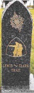 NSDAR insignia, the Lewis & Clark Corps of Discovery logo and the words “Lewis and Clark Trail” highlighted in gold leaf.