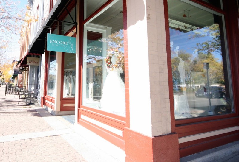 Encore Bridal Loft now occupies what used to be F. P. Stover's first Drugstore.
photo credit: Kimball Nelson, October 2015.