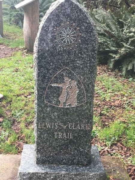 NSDAR insignia, the Lewis & Clark Corps of Discovery logo and the words “Lewis and Clark Trail” highlighted in gold leaf.