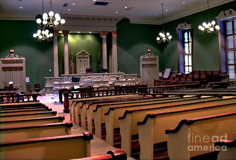 The ornate and church-like main courtroom within the Old Courthouse's original section.  