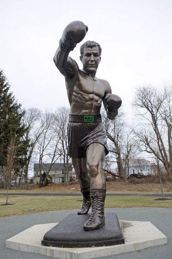 The 22.5 foot tall Rocky Marciano statue in Brockton, Massachusetts. Rocky's hometown.