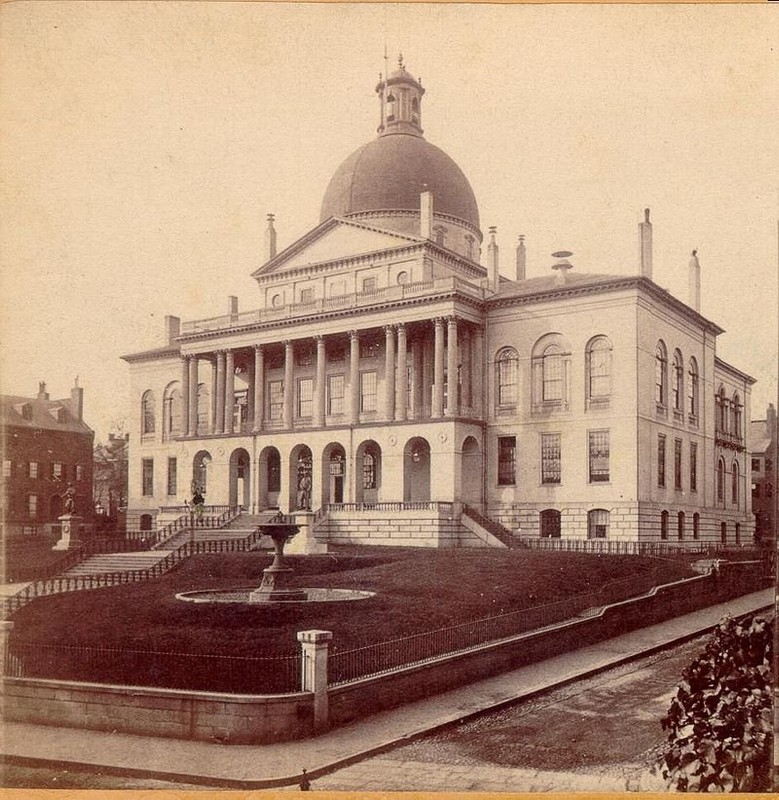 A rendering of the modern Massachusetts state house (c. 1862)