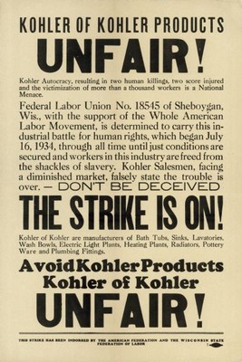 Poster advertising the boycott of Kohler products (1934)