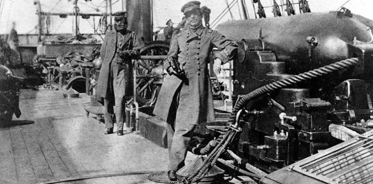 Raphael Semmes is pictured in the middle. Posed on board of the raider CSS Alabama.