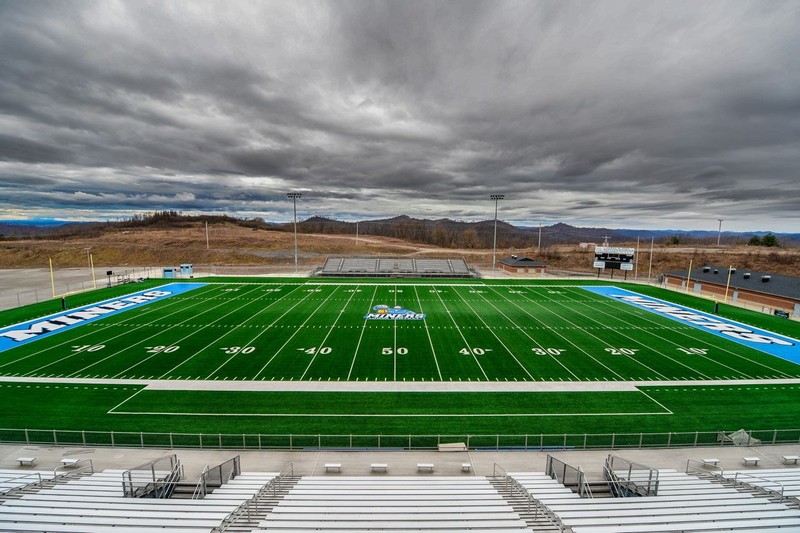 Another view of the football stadium showing off the intensity of the middle logo and the light blue end zones.