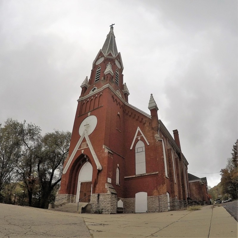 As of November 2018, the church is privately owned and is not open to visitors. All doors and windows are boarded up. (Photo taken by Bradley Cutter on 11/2/2018)