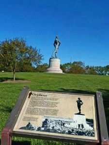 Despite being titled "Orpheus," many people mistake this to be a sculpture of Francis Scott Key himself. From The Historical Marker Database.