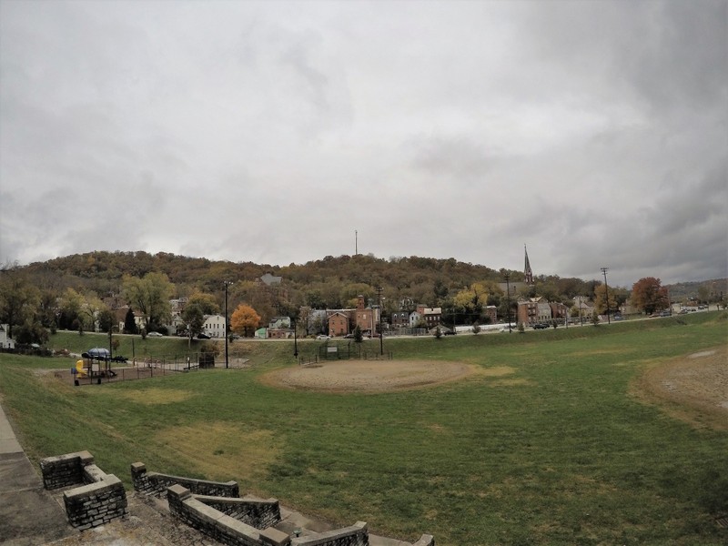 Standing at the top of the stairwells, the remaining buildings on Sedam Street, Steiner Street, and Delhi Street can be seen in the distance along the edge of the hill that leads to Mt. Echo Park