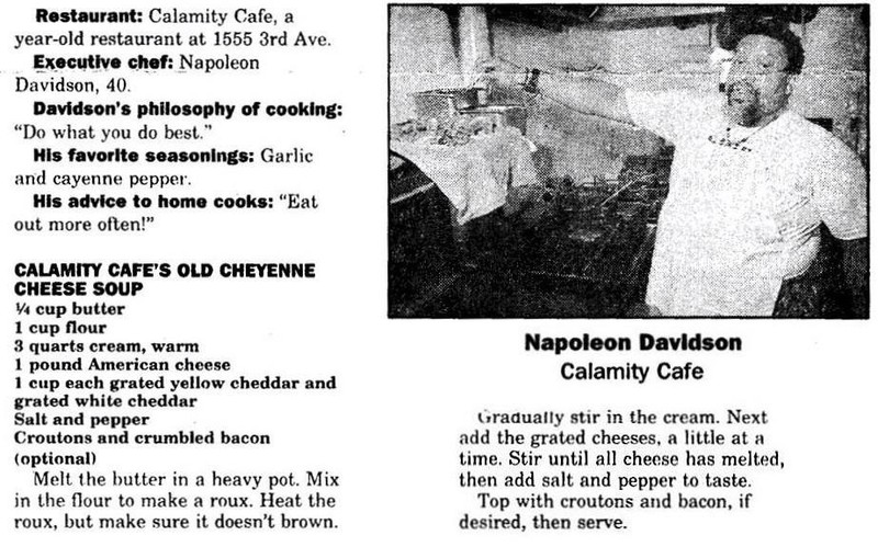 The recipe for Calamity's cheese soup was published in the newspaper