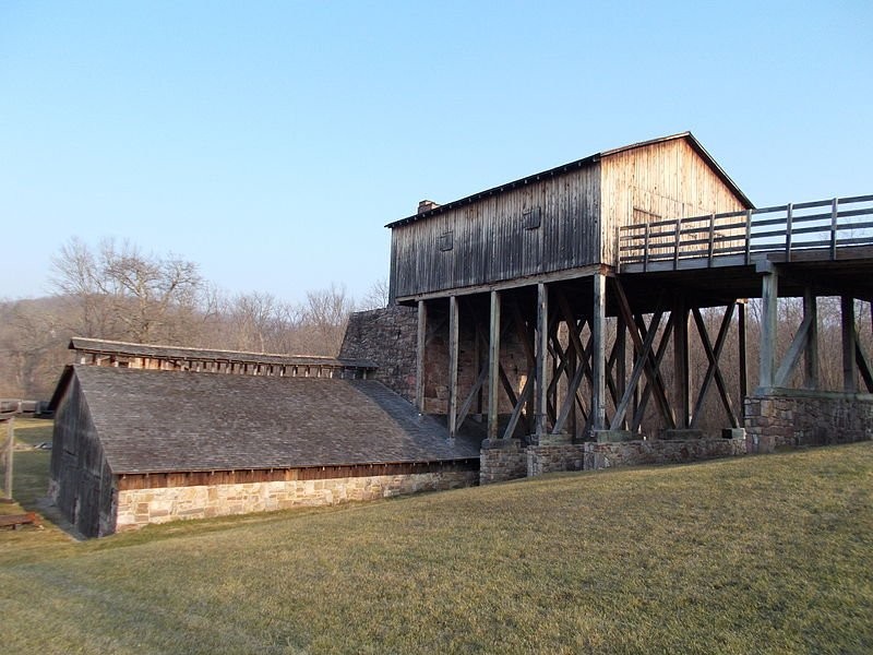 The ironworks building was originally constructed around 1847. It burned down in 1921 but was rebuilt in the 1970s.