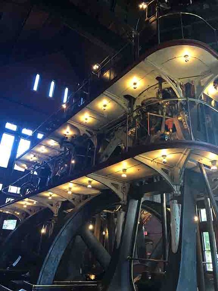 The Allis Engine inside of the Metropolitan Waterworks Museum, standing three stories above and two below the ground floor of the pumping station. 