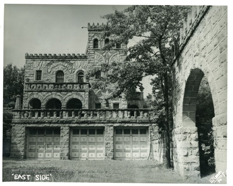 East side of the castle with garage visible