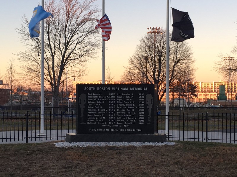 Front side of the South Boston Vietnam Memorial displays the twenty-five names of the South Boston Residents that died in the Vietnam War. 