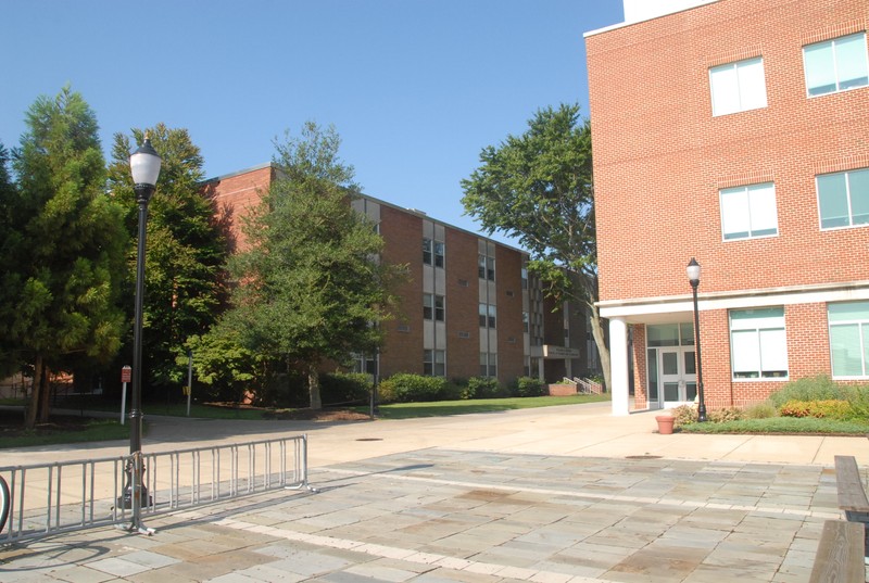 East end of Devilbiss Hall on Left and Entrance to Henson Hall on Right