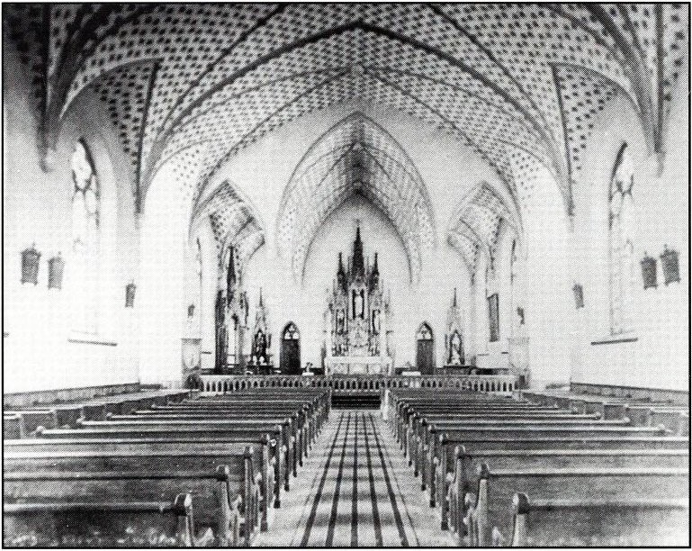 Interior of the Abbey Basilica in 1894, shortly after its construction. Source: Fr. Paschal Baumstein, Blessings in the Years to Come (1997). 