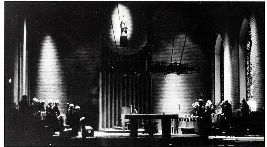 Monks of Belmont Abbey praying the Divine Office following the 1964 redesign of the Basilica interior.