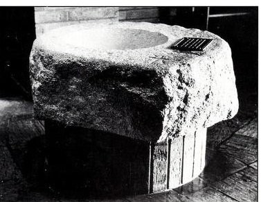 Baptismal font in the narthex of the Abbey Basilica. Fr. Paschal Baumstein, Blessings in the Years to Come (1997).