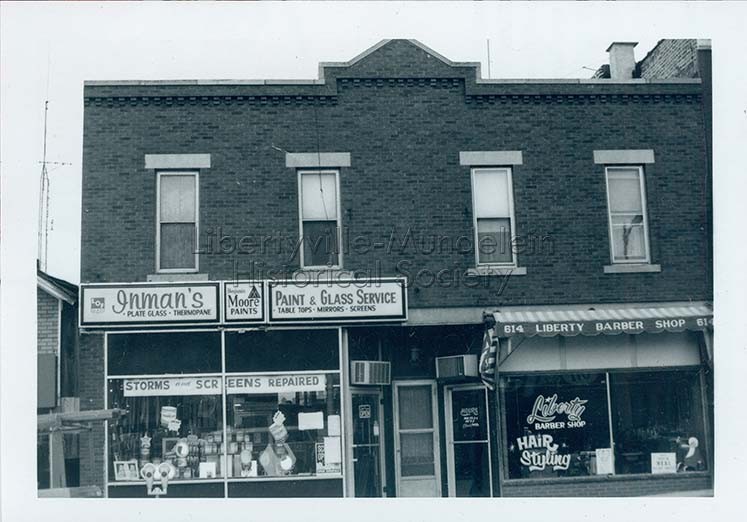 Butler Building, circa 1974-1976; Inman's Paint and Glass, Liberty Barber Shop