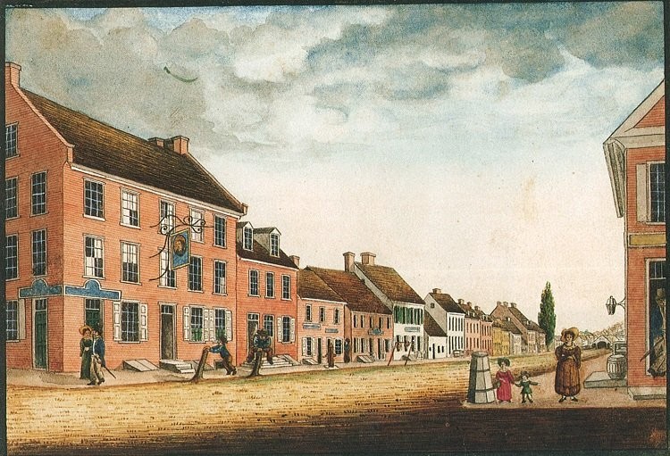 An 1830 view of Clark’s house, from northeast corner of Market and Beaver, by William Wagner. Across the street, you can see part of the building on the northwest corner, which became temporary headquarters for “Mad” Anthony Wayne in spring of 1781.