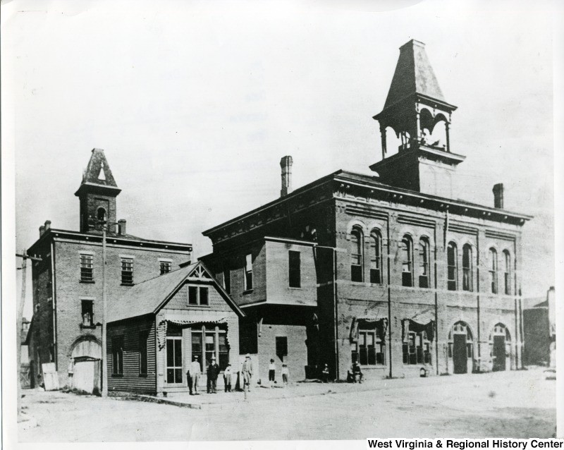 The first courthouse and jail in Huntington, circa early 1890s. 