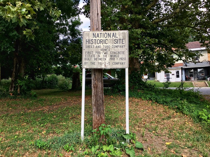 The National Historic Site marker notes the Blackburn Plat was the "first pre-fab concrete estate in the world." The site was put on the Endangered list in 2011. (Source: Kaeleigh Herstad/Rustbelt Anthro)
