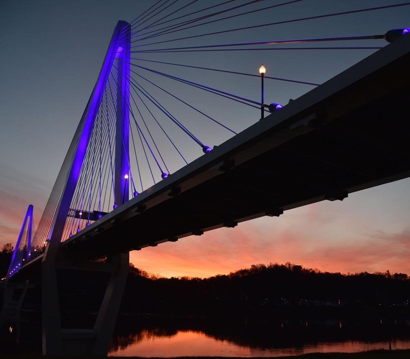 A view of the blue LED lights that were installed on the Memorial bridge.