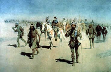 A painting depicting the men from Coronado's expedition upon their arrival at Awatovi