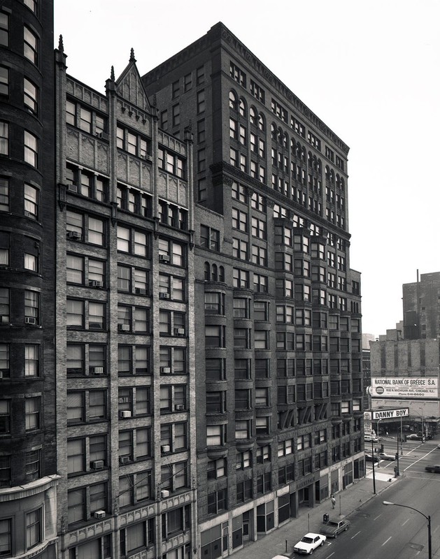 Black and white photo of the Manhattan Building