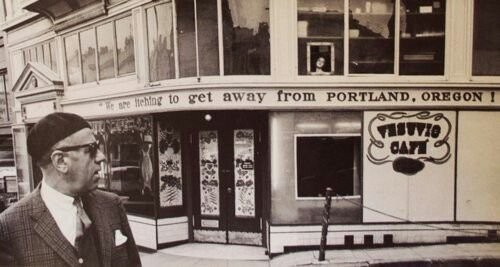 Henri Lenoir in front of the original Vesuvio Cafe in the early 1960s