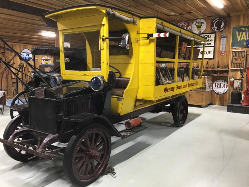 This commercial truck was built in 1915 by the Denby Motor Truck Co. of Detroit. In the 1970s it was purchased and restored by Huntington grocer Jack Thompson, who sold produce from it once a year for charity.