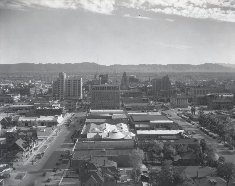 A view of Downtown Phoenix from the historic Westward Ho Hotel. The Cronkite building now sits on the left side of this photo.