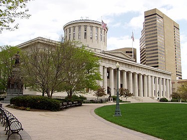 The Ohio State House followed a design submitted by a contest winner. Construction began in 1839 and was not completed until 1861.