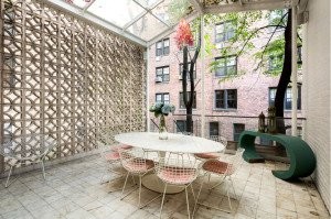 A private patio beneath a skylight. 