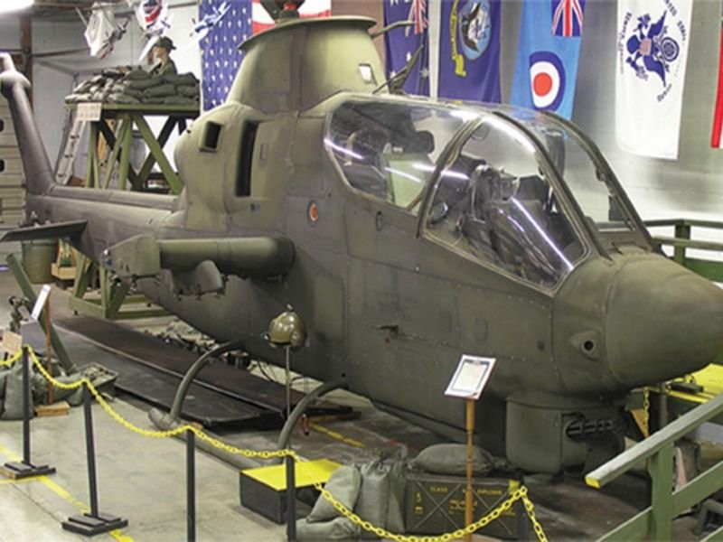 Air & Military Museum AH1-S Cobra Helicopter on display.
