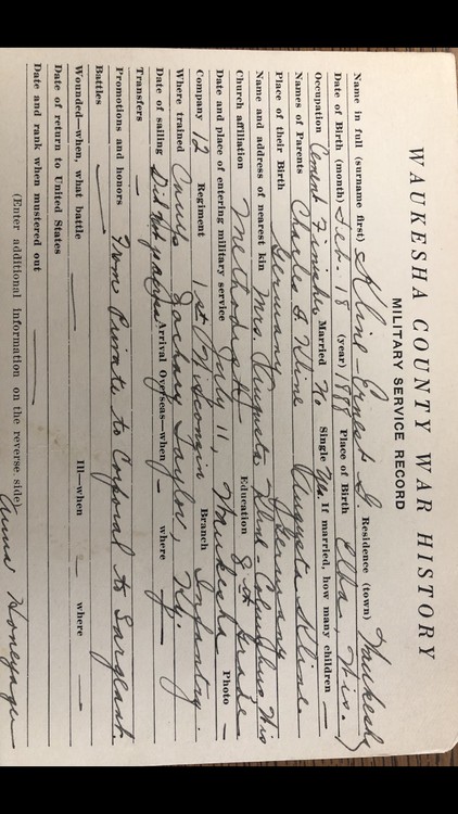 Ernest Kline's Military Service Record