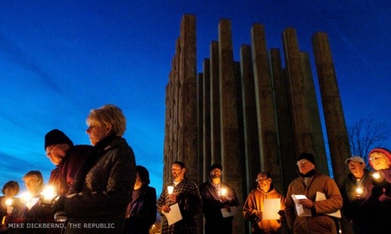 A vigil held at the memorial serves as a solemn reminder of the consequences of war...