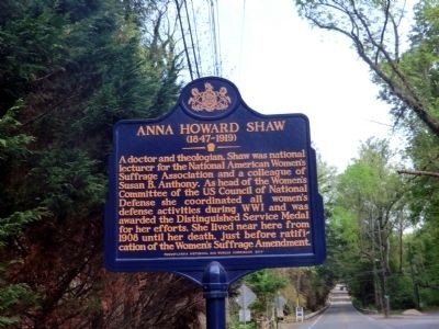 A picture of the Anna Howard Shaw Historical Marker located in Moylan, Pennsylvania; close to where Shaw passed away.