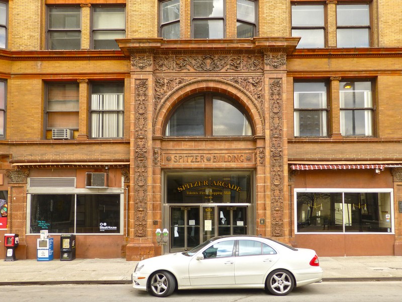 The main entrance to the Spitzer Building