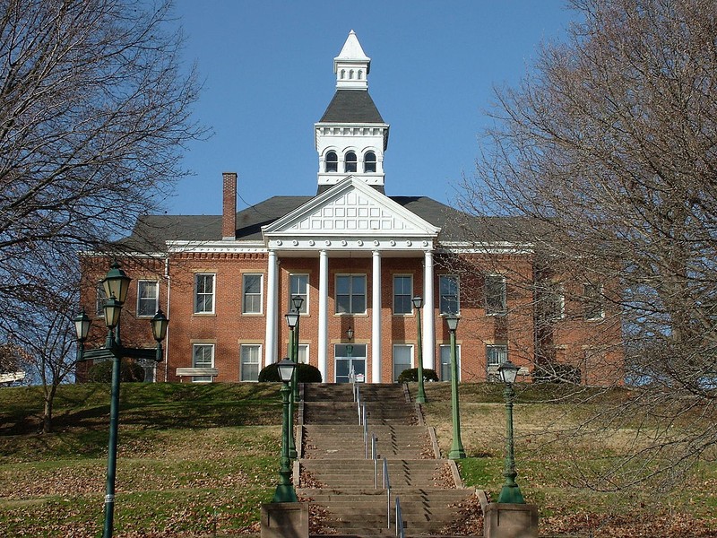 The Cape Girardeau Court of Common Pleas is situated prominently on a hill overlooking the Mississippi River. It was built in 1854 and has served as a courthouse ever since.